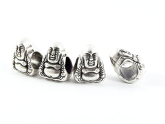 4 Happy Buddha Bead Spacers - 4mm Large Hole -  Matte Silver Plated