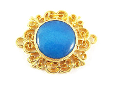 Curly Filigree Connector Cyan Blue Jade - 22k Matte Gold Plated - 1PC