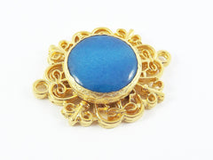 Curly Filigree Connector Cyan Blue Jade - 22k Matte Gold Plated - 1PC