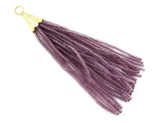 Transparent Pale Purple Afghan Tibetan Heishi Tube Beaded Tassel Pendant Handmade Textured 22k Matte Gold Plated Cap 92mm = 3.62inches  -1PC