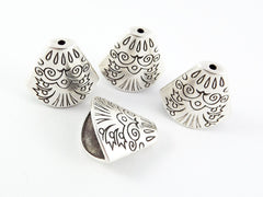 4 Engraved Fan Detail Simple Flat Cone Bead End Caps -  Matte Silver Plated  Round Bead caps
