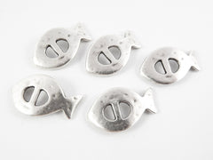 5 Large Rustic Curved Fish Slider Charms - Matte Silver Plated