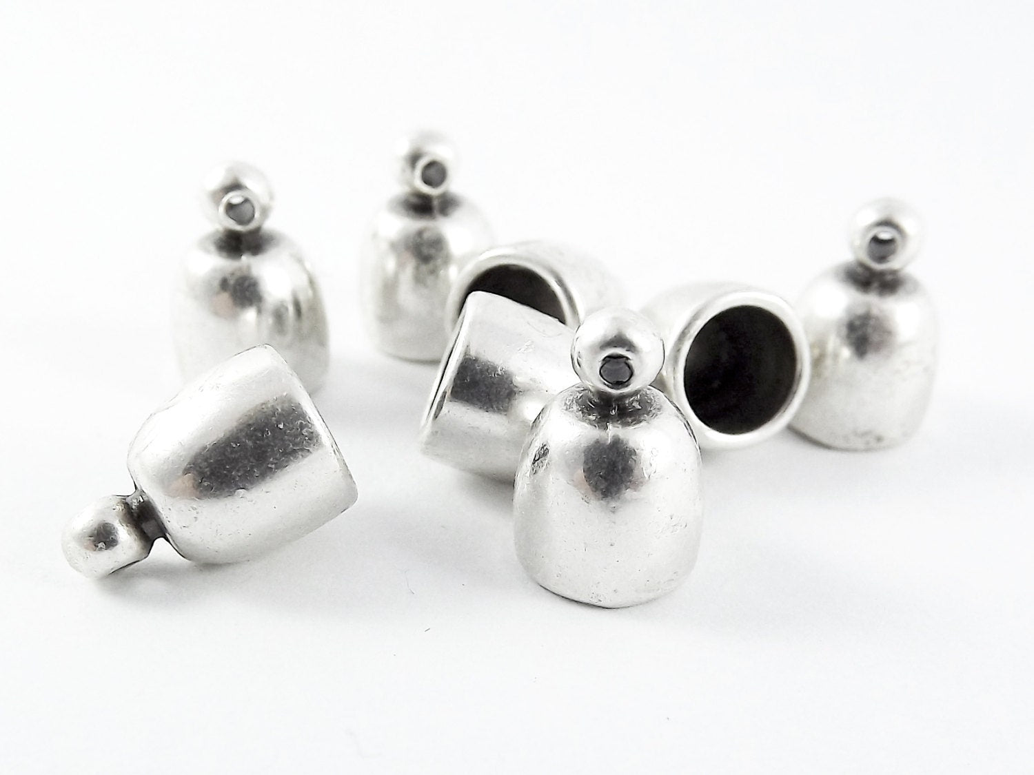 8 Cord Cone Cap Ends, Tassels Cap, Cord Ends, Cord Cover, Cord End Caps, Cord Caps, Silver Bead Caps - Matte Antique Silver Plated