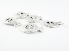 5 Large Rustic Curved Fish Slider Charms - Matte Silver Plated