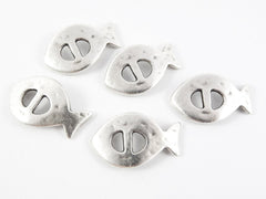 5 Large Rustic Curved Fish Slider Charms - Matte Silver Plated