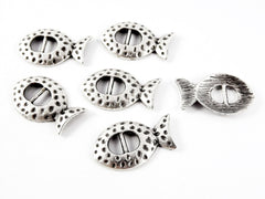 6 Hammered Dotted Curved Fish Slider Charms - Matte Silver Plated