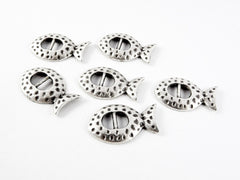 6 Hammered Dotted Curved Fish Slider Charms - Matte Silver Plated