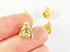 4 Happy Buddha Bead Spacers - 4mm Large Hole -  22k Matte Gold Plated