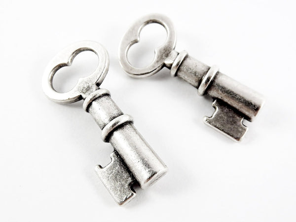 2 Key Charm Pendants - Matte Antique Silver Plated