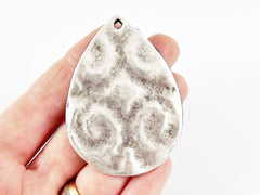 Large Embossed Organic Swirl Teardrop Shaped  - Matte Antique Silver Plated - 1PC