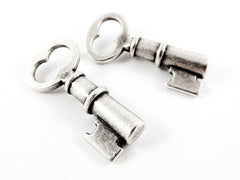 2 Key Charm Pendants - Matte Antique Silver Plated