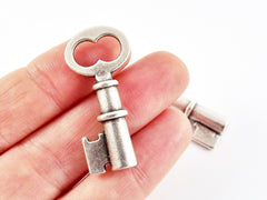 2 Key Charm Pendants - Matte Antique Silver Plated