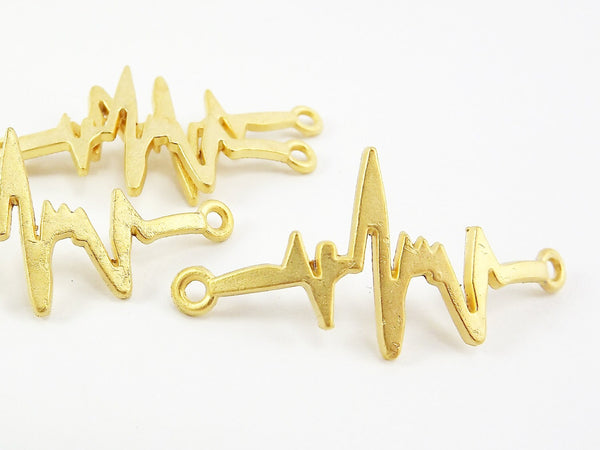 4 Heart Beat Connectors - 22k Matte Gold Plated