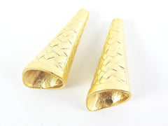 2 Extra Large Rustic Weave Pattern caps - 22k Matte Gold Plated - Type 2