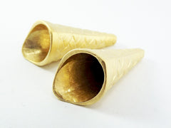 2 Extra Large Rustic Weave Pattern caps - 22k Matte Gold Plated - Type 2