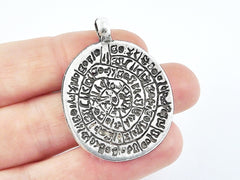 Greek Phaistos Disc Pendant, Phaistos Pendant, Greek Jewelry, Silver Phaistos Disc, Greek Mythology, Rustic, Matte Antique Silver Plated