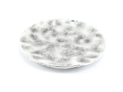 Large Round Hammered Silver Pendant, Organic Textured Dome Shaped Disc, Matte Antique Silver Plated, 1PC