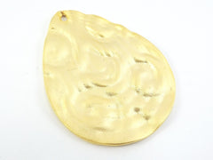 Large Embossed Organic Swirl Teardrop Shaped  - 22k Matte Gold Plated - 1PC