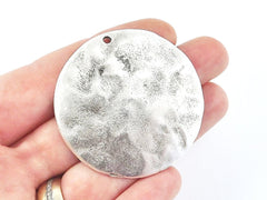 Large Round Hammered Silver Pendant, Organic Textured Dome Shaped Disc, Matte Antique Silver Plated, 1PC