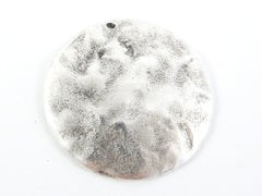 Large Round Hammered Silver Pendant, Organic Textured Dome Shaped Disc, Matte Antique Silver Plated, 1PC