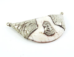 Large Conch Shell Tribal Necklace Collar Pendant - Buddha Detail - Nepalese Handmade Silver Plated Brass