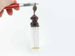 Large Long AB White Facet Cut Crystal Beaded Tassel with Crystal Accents - Antique Bronze - 1PC