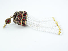 Large Long AB Facet Cut White Crystal Beaded Tassel with Crystal Accents - Antique Bronze - 1PC
