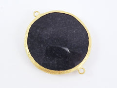 42mm Smoky Black Pendant Connector, Round Faceted Jade, Stone Connector, Black Pendant, Black Stone - 22k Matte Gold plated Bezel - 1pc