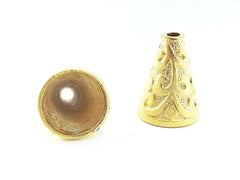 2 Extra Large Floral Round Beadcaps - 22k Matte Gold Plated