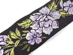Lilac Peony Flower Woven Embroidered Jacquard Trim Ribbon - 1 Meter  or 3.3 Feet or 1.09 Yards