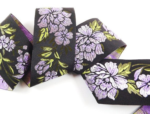 Lilac Peony Flower Woven Embroidered Jacquard Trim Ribbon - 1 Meter  or 3.3 Feet or 1.09 Yards