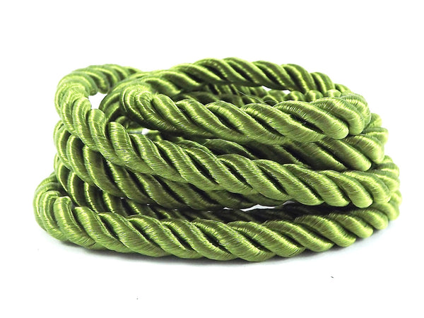 Meadow Green 5mm Twisted Rayon Satin Rope Silk Braid Cord - 3 Ply Twist - 1 meters - 1.09 Yards - No:17