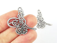 Medium Ottoman Tughra Charms - Tugra - Matte Antique Silver Plated - 2pc