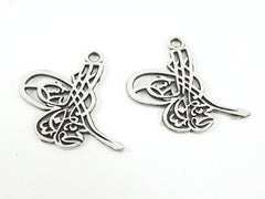 Medium Ottoman Tughra Charms - Tugra - Matte Antique Silver Plated - 2pc