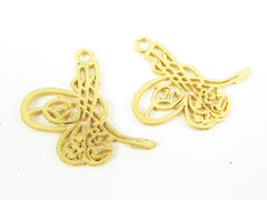 Medium Ottoman Tughra Charms - Tugra - 22k Matte Gold Plated - 2pc