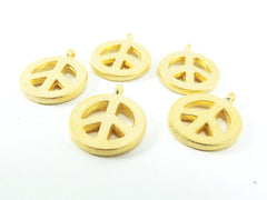 5 Peace Symbol Pendant Charms - 22k Matte Gold Plated
