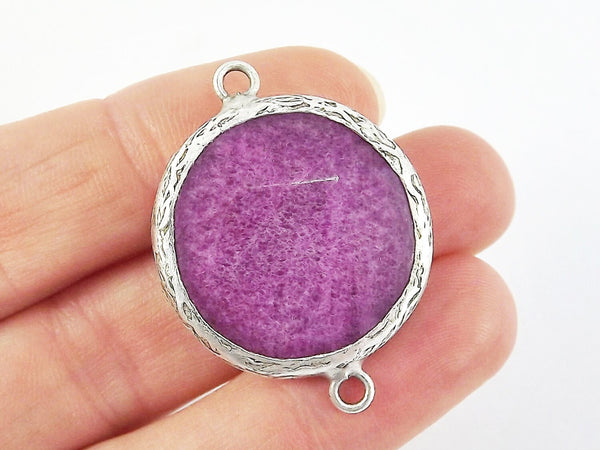 26mm Patrician Purple Faceted Jade Connector - Matte Antique Silver Plated Bezel - 1pc