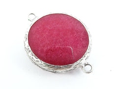 26mm Red Bud Faceted Jade Connector - Matte Antique Silver Plated Bezel - 1pc