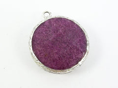 26mm Patrician Purple Faceted Jade Pendant - Matte Antique Silver Plated Bezel - 1pc