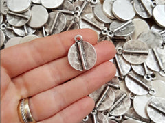 4 Hammered Disc Tribal Pendant Charms - Matte Antique Silver Plated