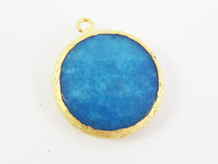 26mm Cyan Blue Faceted Jade Pendant - Gold plated Bezel - 1pc