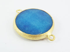 26mm Cyan Blue Faceted Jade Connector- Gold plated Bezel - 1pc - GP242
