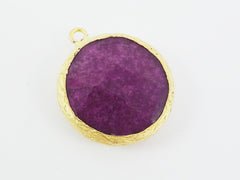 26mm Plum Purple Faceted Jade Pendant, Round Pendant, Necklace Pendant, Boho Bohemian Jewelry Supplies 22k Matte Gold plated Bezel - 1pc