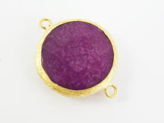26mm Plum Purple Faceted Jade Connector- Gold plated Bezel - 1pc - GP242