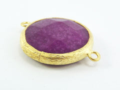 26mm Plum Purple Faceted Jade Connector- Gold plated Bezel - 1pc - GP242
