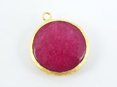26mm Pink Peacock Faceted Jade Pendant - Gold plated Bezel - 1pc