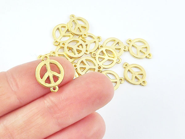 15 Round Peace Symbol Connector Charms - 22k Matte Gold Plated