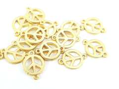 15 Round Peace Symbol Connector Charms - 22k Matte Gold Plated