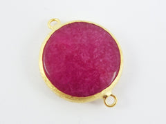 26mm Pink Peacock Faceted Jade Connector- Gold plated Bezel - 1pc - GP242
