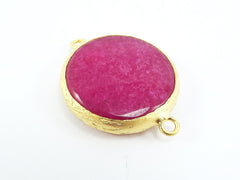 26mm Pink Peacock Faceted Jade Connector- Gold plated Bezel - 1pc - GP242